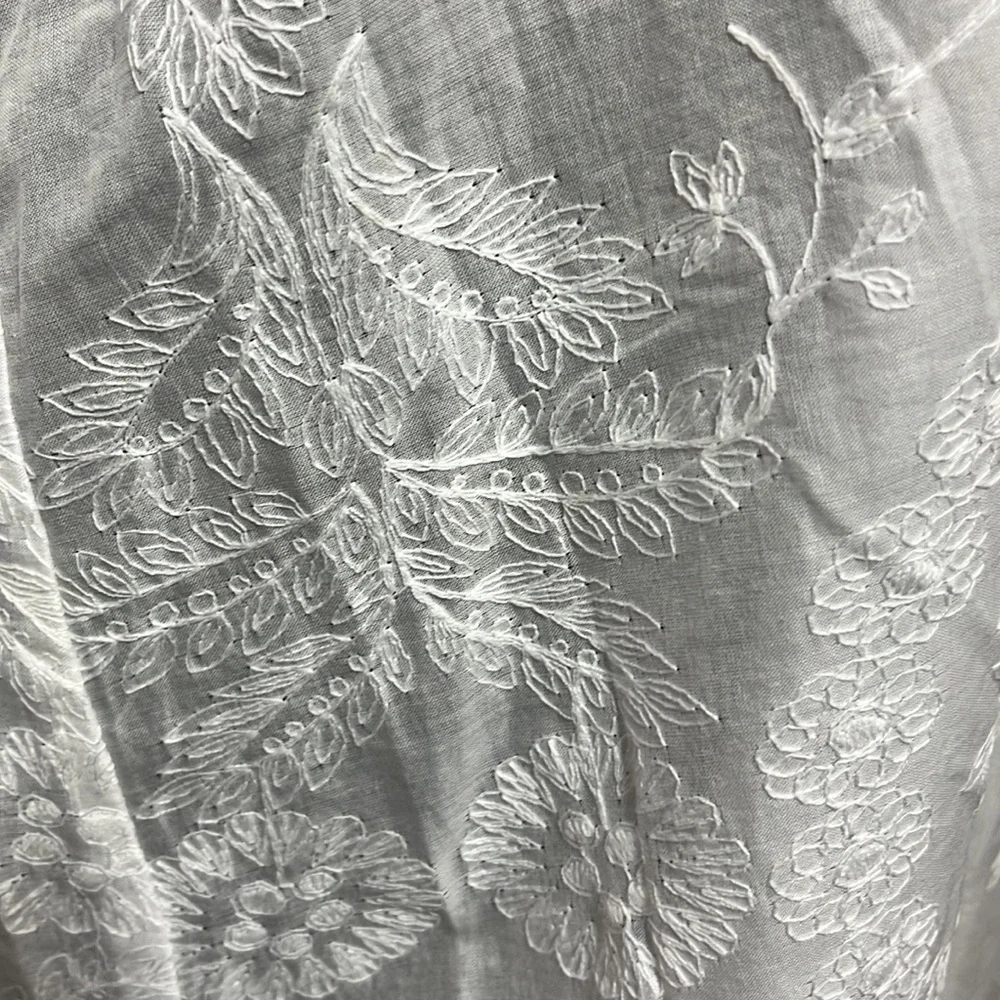 Natori Long  Flare Sleeve Sheer Floral White Embroidered Boho Dress Cover Up S - Picture 4 of 14